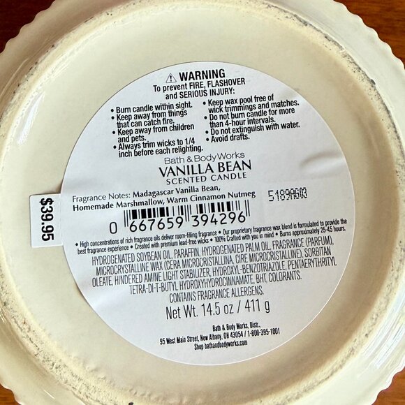 NEW VANILLA BEAN 3-Wick 14.5oz Ceramic Candle Bath & Body Works - Picture 3 of 3